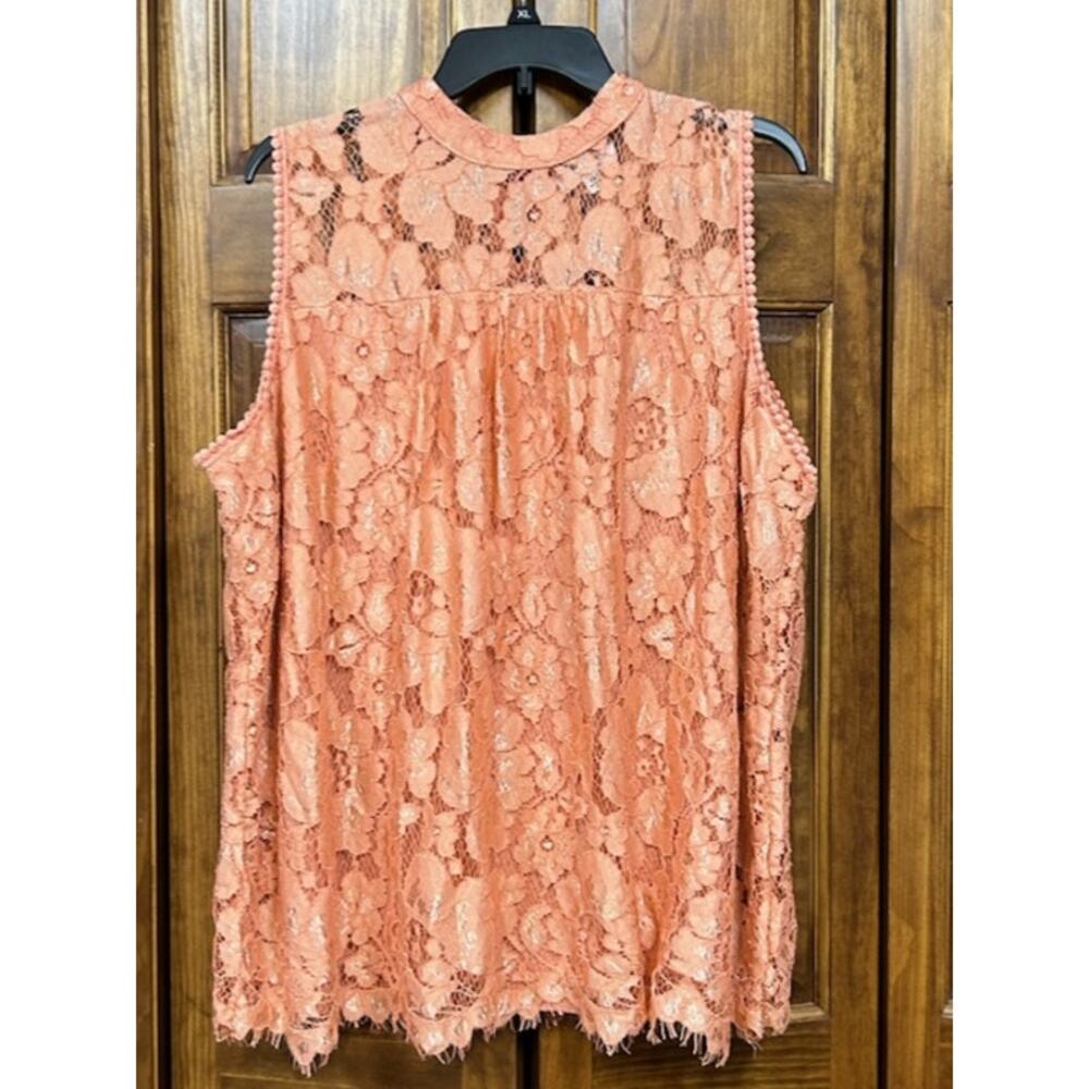 Eve & Maddie 2X Peach Lace over Lining Blouse